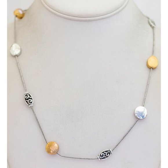 40 inch, Vintage Unique Symbolic Circle Charms Silver Tone Necklace - S35 - Picture 2 of 3